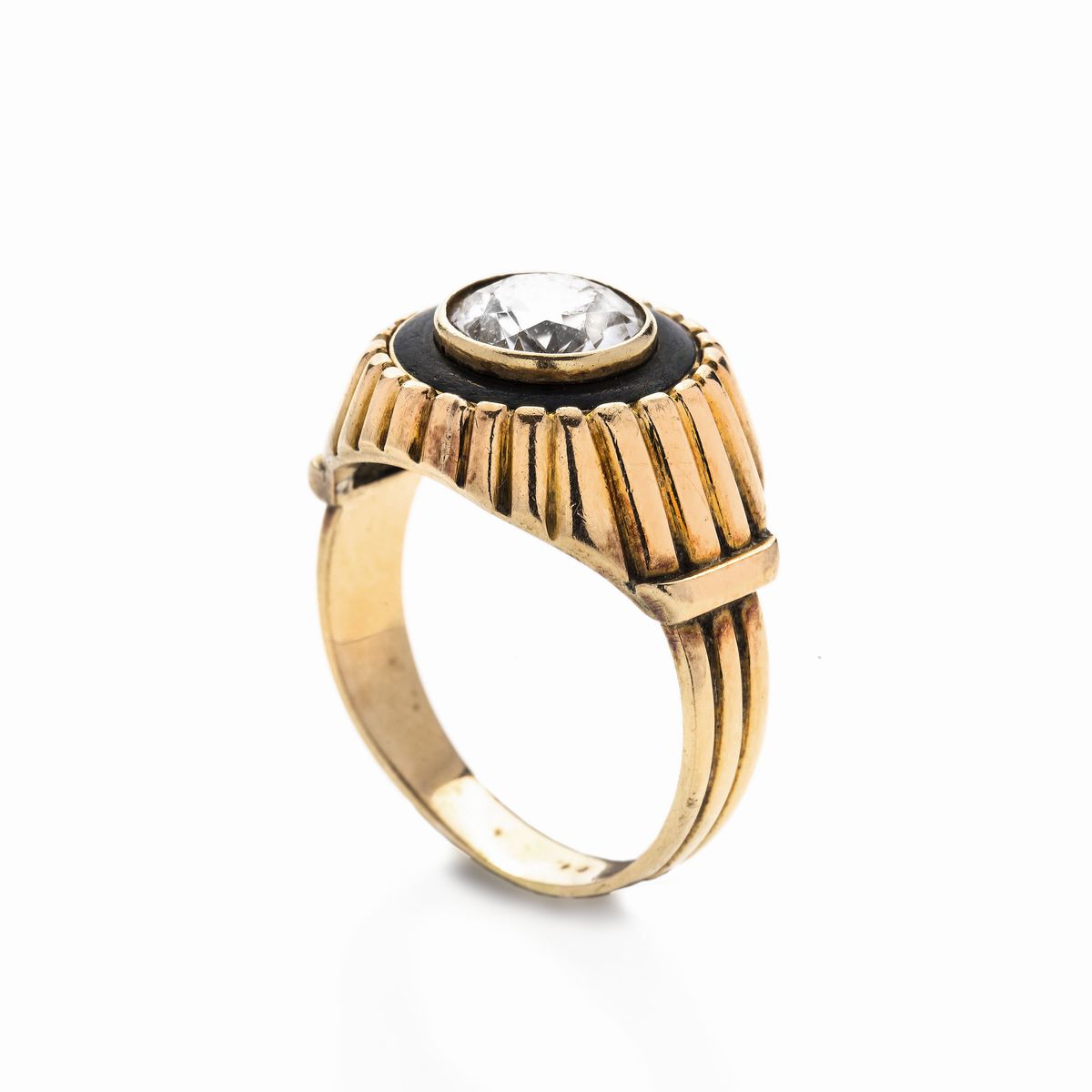 Girocollo e Anello in Oro Giallo e Smalto Nero
