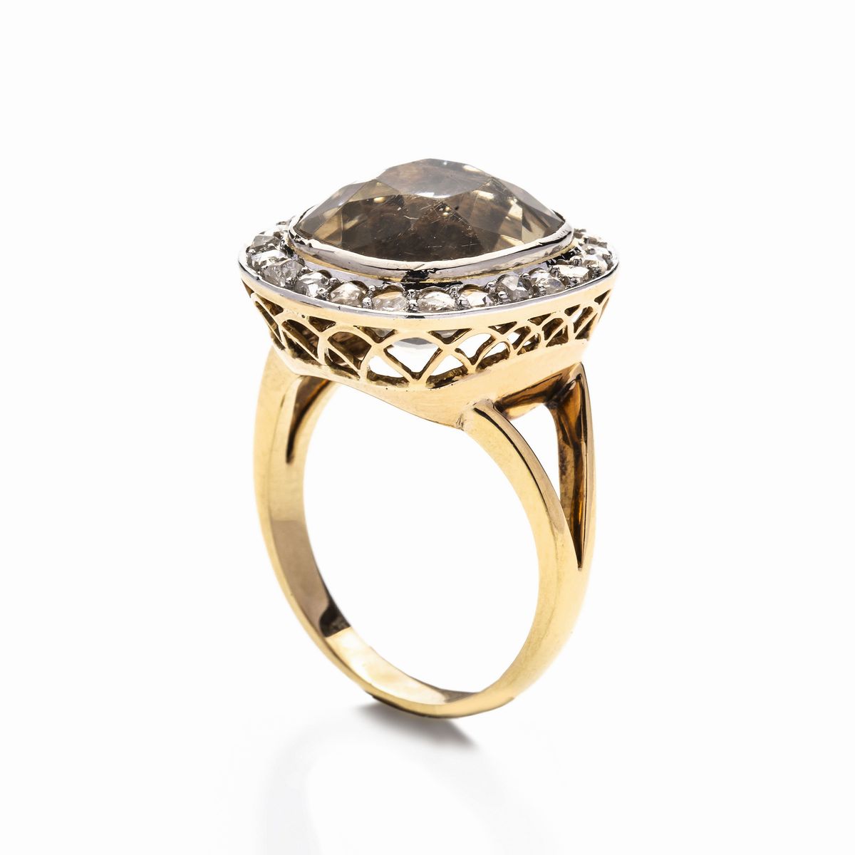 Anello in Oro Giallo, Diamanti e Quarzo Citrino
