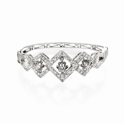 Bracciale Rigido in Oro Bianco e Diamanti