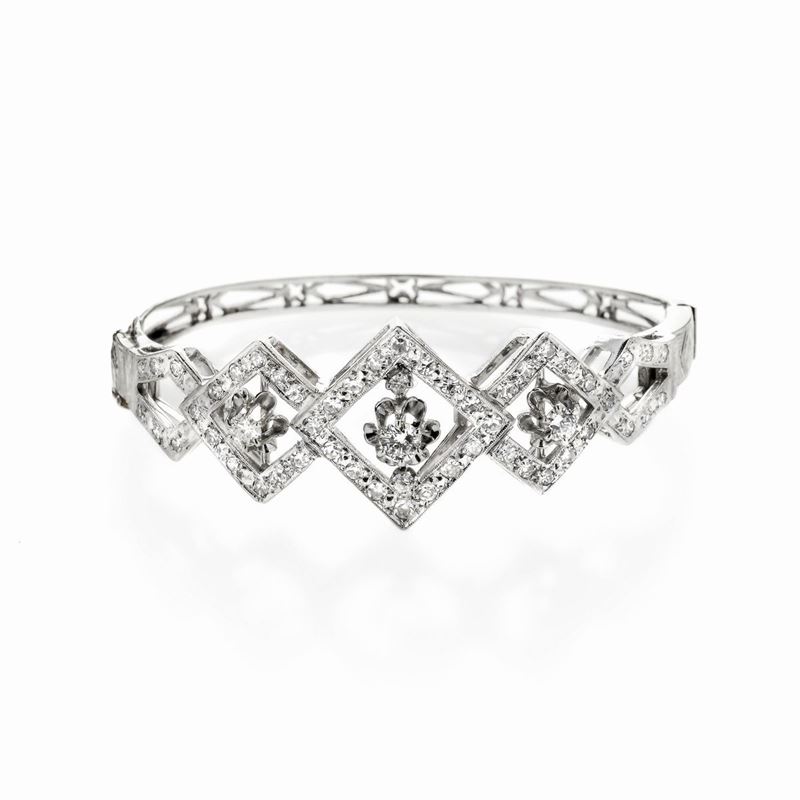 Bracciale Rigido in Oro Bianco e Diamanti