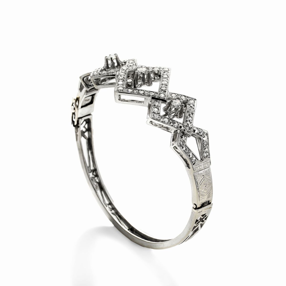 Bracciale Rigido in Oro Bianco e Diamanti