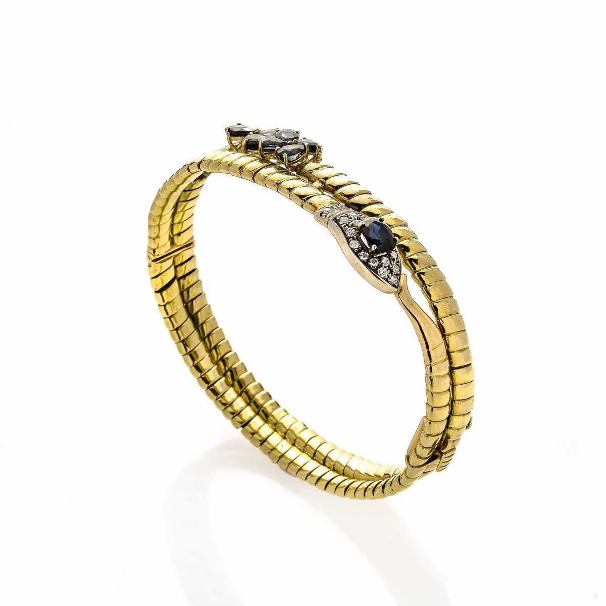 Bracciale Serpente in Oro Giallo, Diamanti e Zaffiri