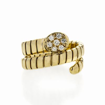 Anello Serpente in Oro Giallo e Diamanti