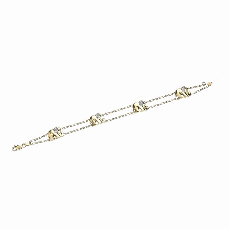 Bracciale in Oro Giallo, Diamanti, Rubino, Smeraldo