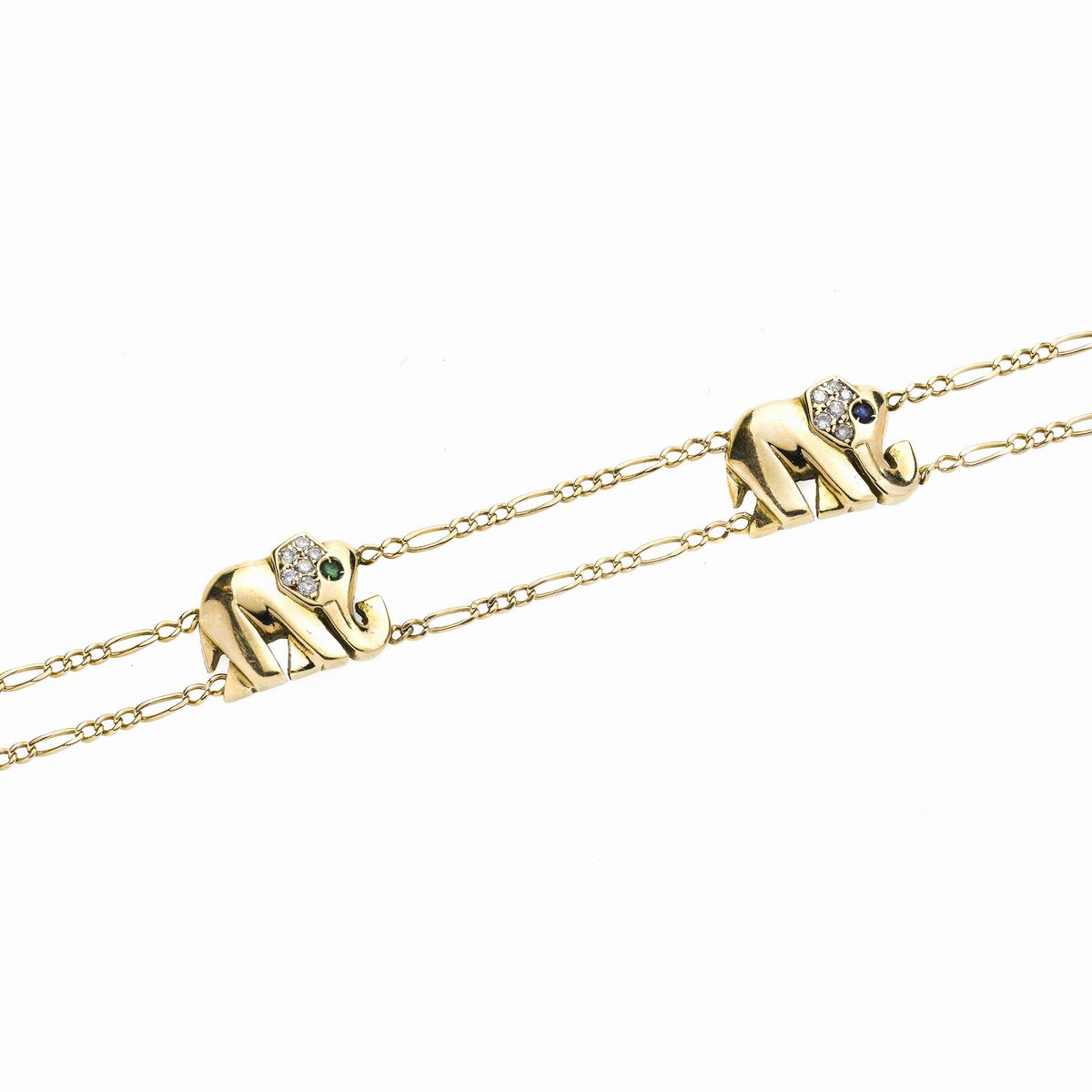 Bracciale in Oro Giallo, Diamanti, Rubino, Smeraldo
