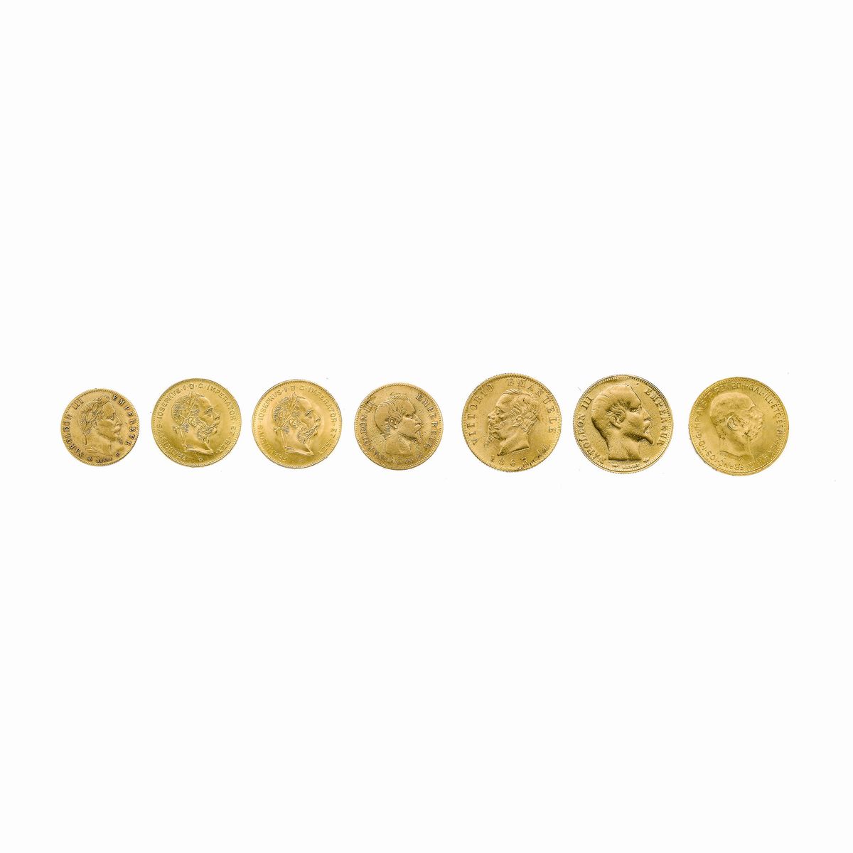 Sette Monete Varie in Oro Giallo