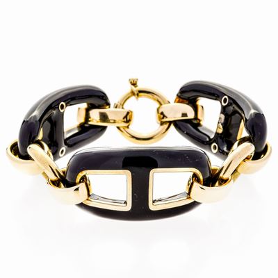Bracciale in Oro Giallo, Argento e Onice