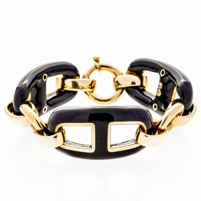 Bracciale in Oro Giallo, Argento e Onice