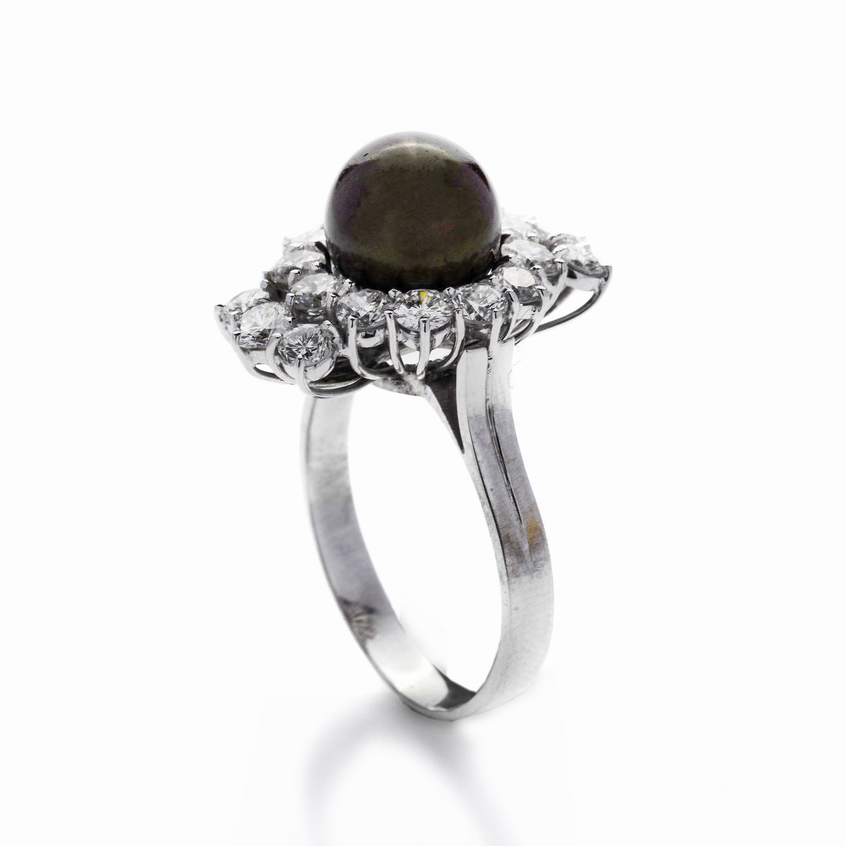 Anello in Oro Bianco, Diamanti e Perla Brown