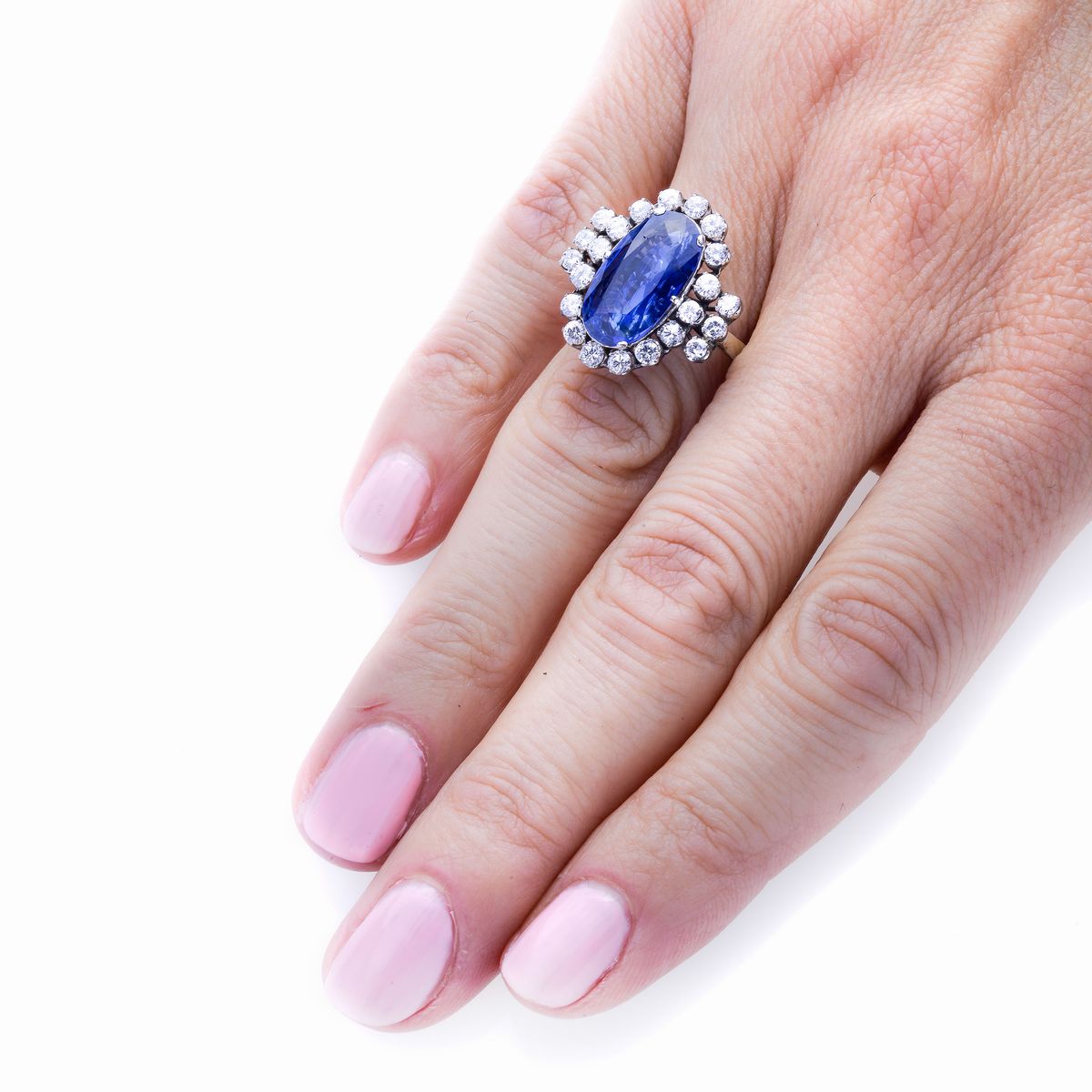 Anello in Oro Bianco, Diamanti e Zaffiro