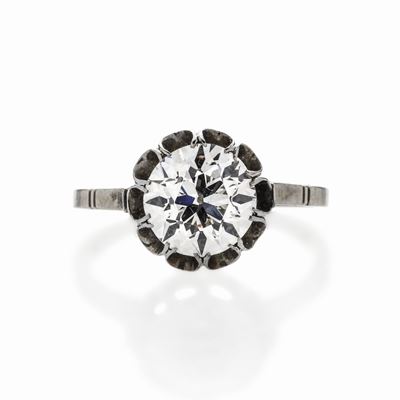 Anello Solitario in Oro Bianco e Diamante