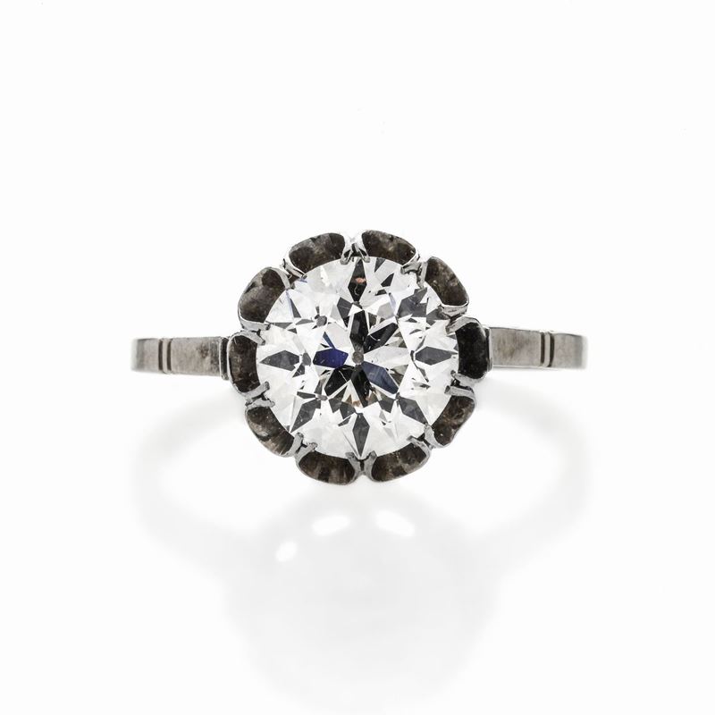 Anello Solitario in Oro Bianco e Diamante