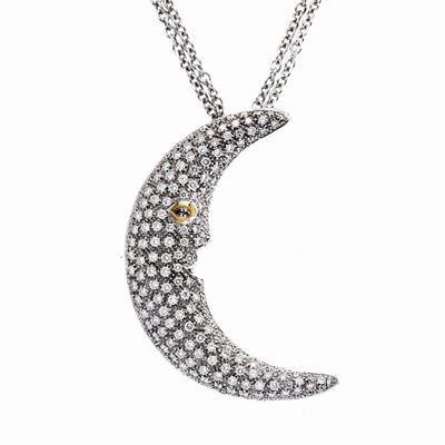 Pendente Mezzaluna in Oro Bianco e Diamanti