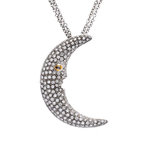 Half-moon pendant in white gold and diamonds
