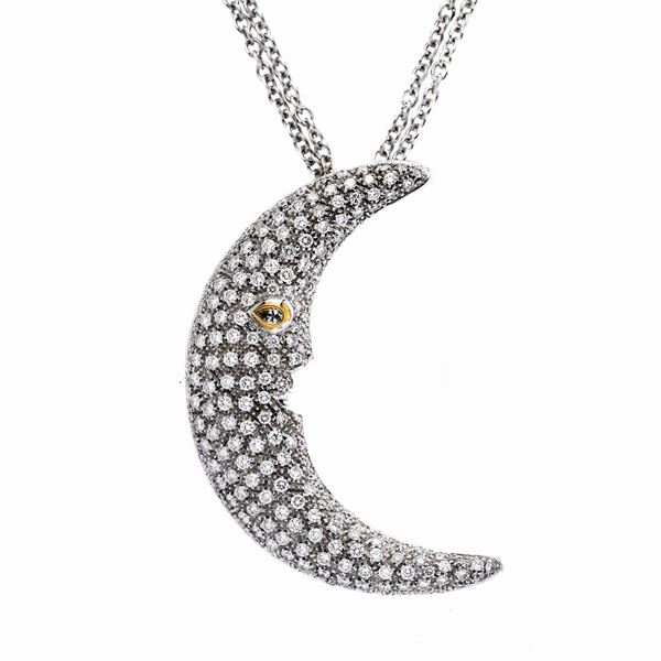 Pendente mezzaluna in oro bianco e diamanti