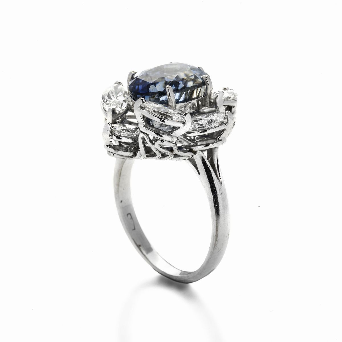 Anello in Oro Bianco, Diamanti e Zaffiro