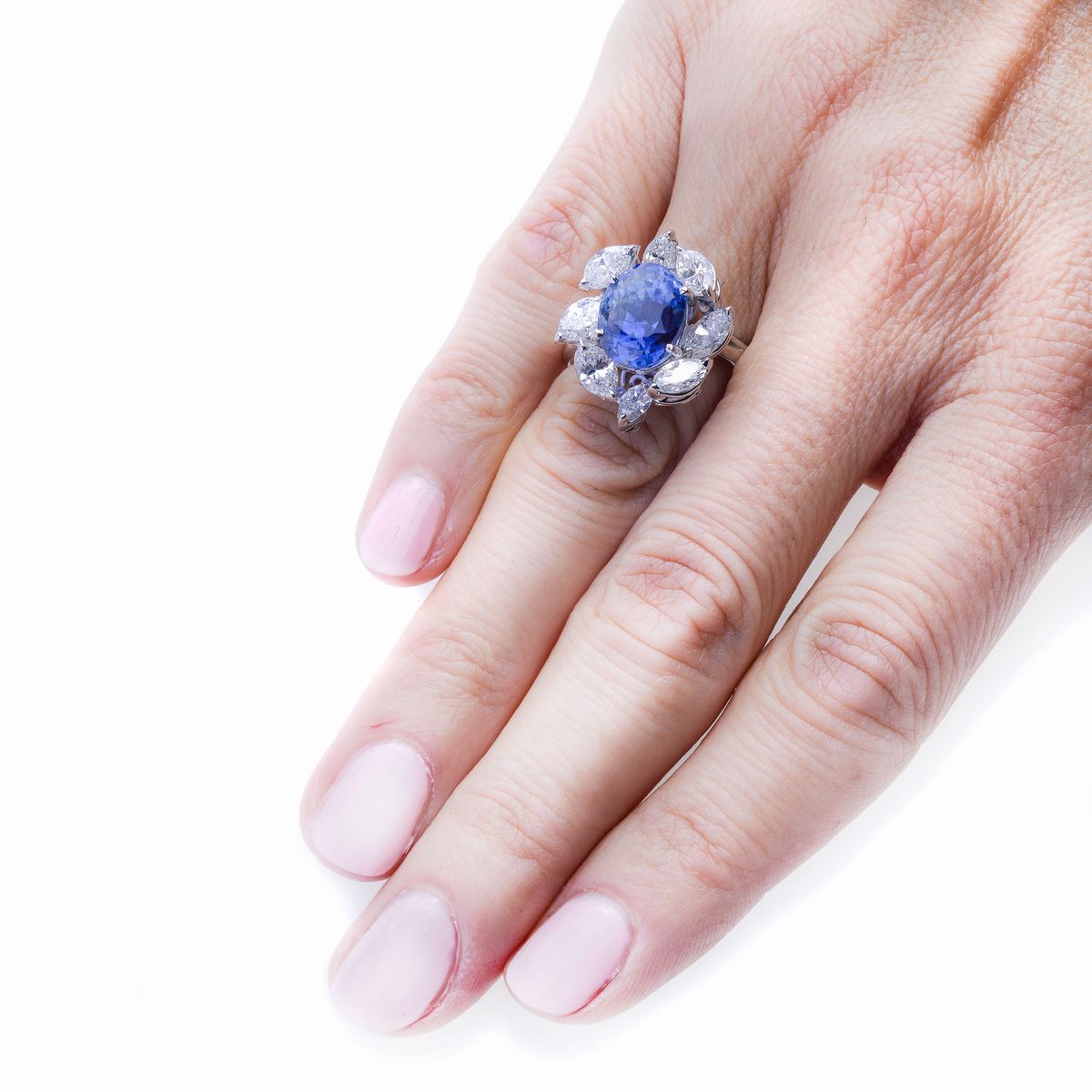 Anello in Oro Bianco, Diamanti e Zaffiro