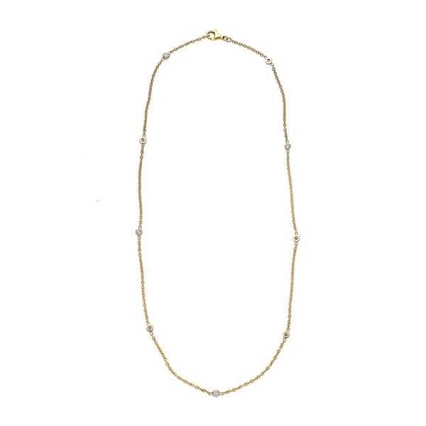 Necklace in yellow gold, white gold and diamonds