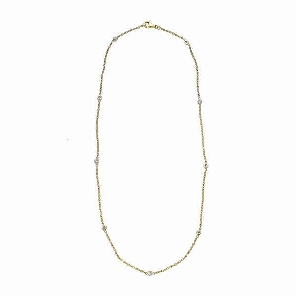 Collana in oro giallo, oro bianco e diamanti
