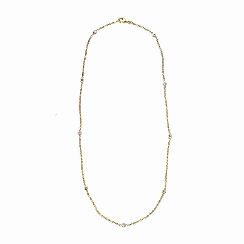 Collana in Oro Giallo, Oro Bianco e Diamanti
