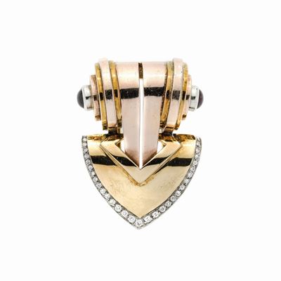 Clip in Oro Giallo 14 Kt, Oro Bianco, Oro Rosa, Rubini e Diamanti Tiffany&co