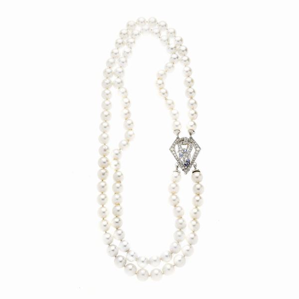 Girocollo con perle, oro bianco, zaffiri e diamanti