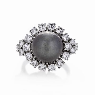 Anello in Oro Bianco, Diamanti e Perla Tahiti