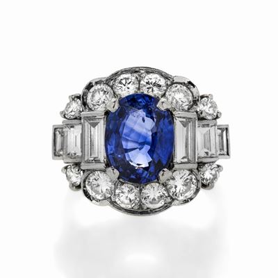 Anello in Platino, Diamanti e Zaffiro Befani & Tai