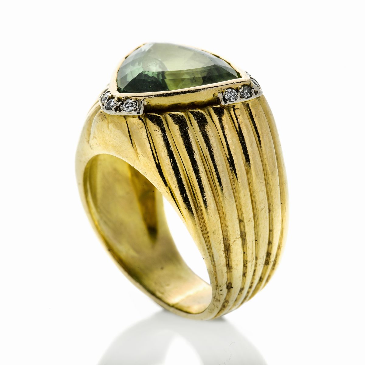 Anello in Oro Giallo, Diamanti e Tormalina Verde