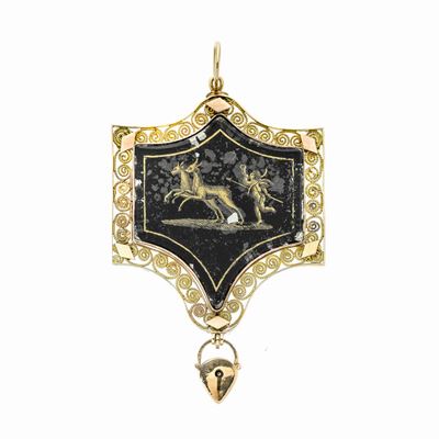 Pendente Ricordo in Oro Giallo e Smalto Nero