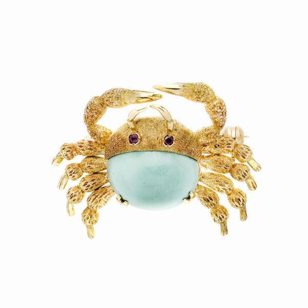 Spilla Granchio in oro giallo e turchese  - Asta Asta di Gioielli Antichi, Moderni e Orologi - Curio - Casa d'aste in Firenze