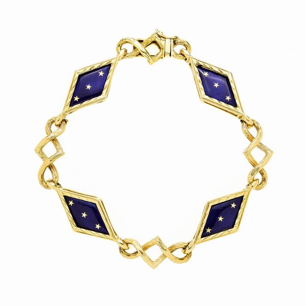 Bracciale in oro giallo e smalto blu