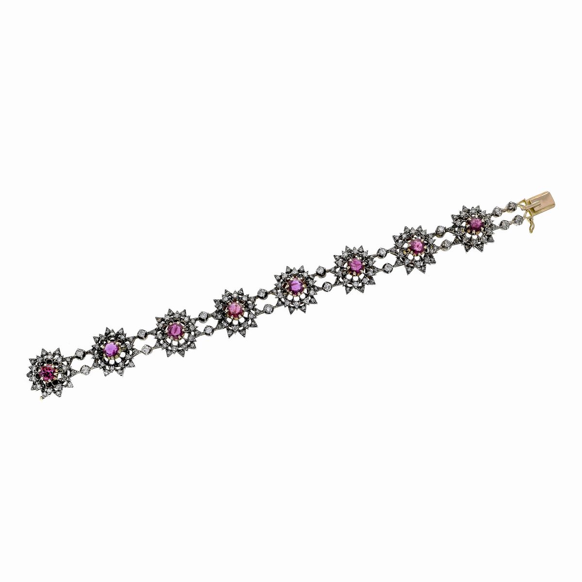 Bracciale in Oro Giallo, Argento, Diamanti e Rubini