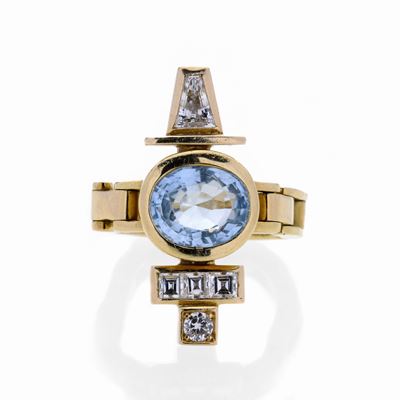 Anello in Oro Giallo, Diamanti e Acquamarina Giorgio Facchini