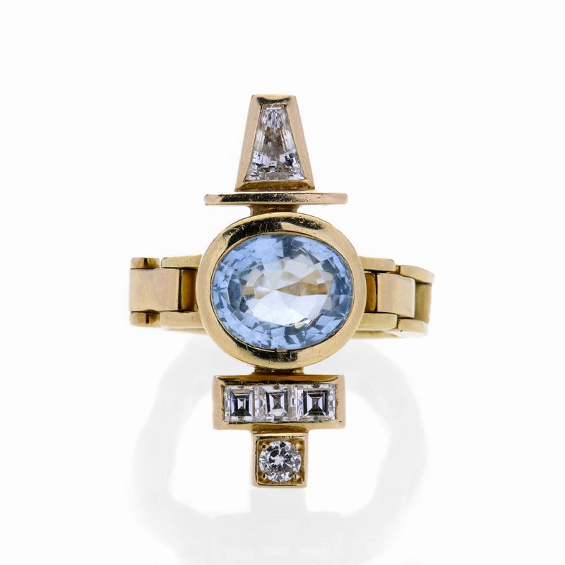 Anello in Oro Giallo, Diamanti e Acquamarina Giorgio Facchini