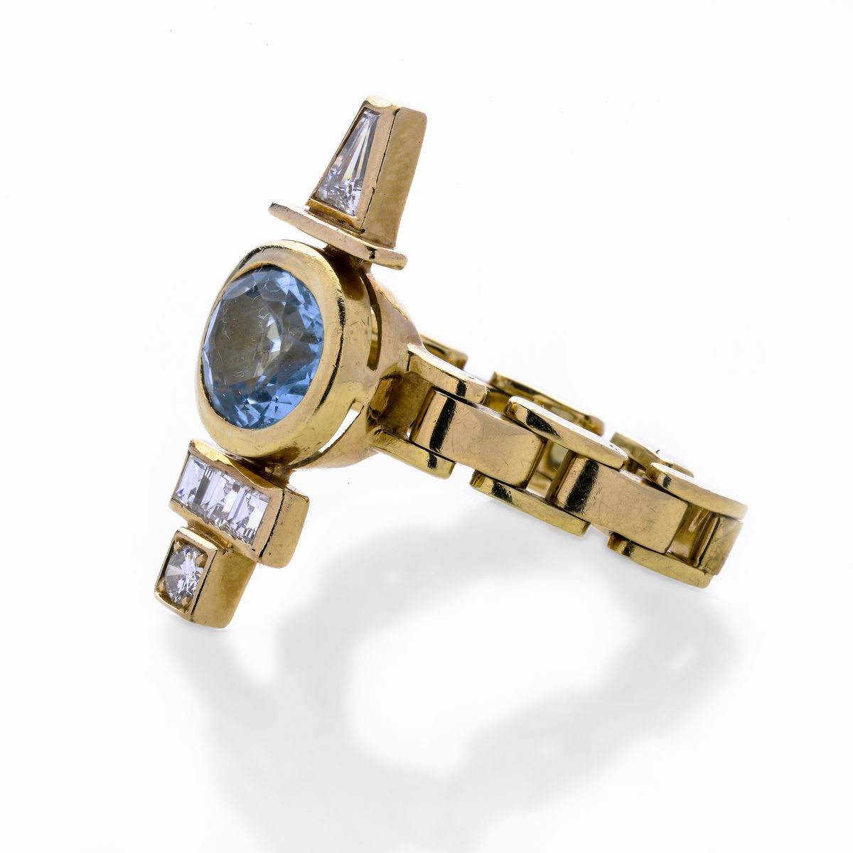 Anello in Oro Giallo, Diamanti e Acquamarina Giorgio Facchini