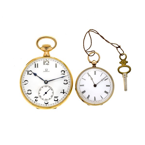 OMEGA - Gold pocket watch in yellow gold Omega and another smaller