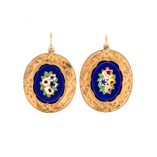 Pair of low title and micromosaic gold earrings