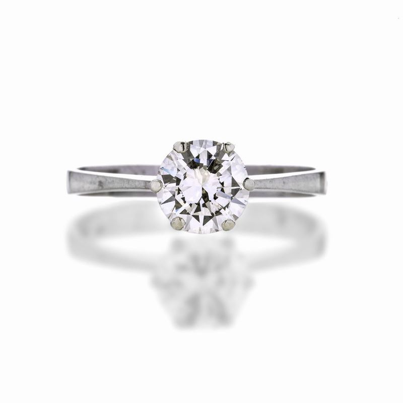 Anello Solitario in Oro Bianco e Diamante