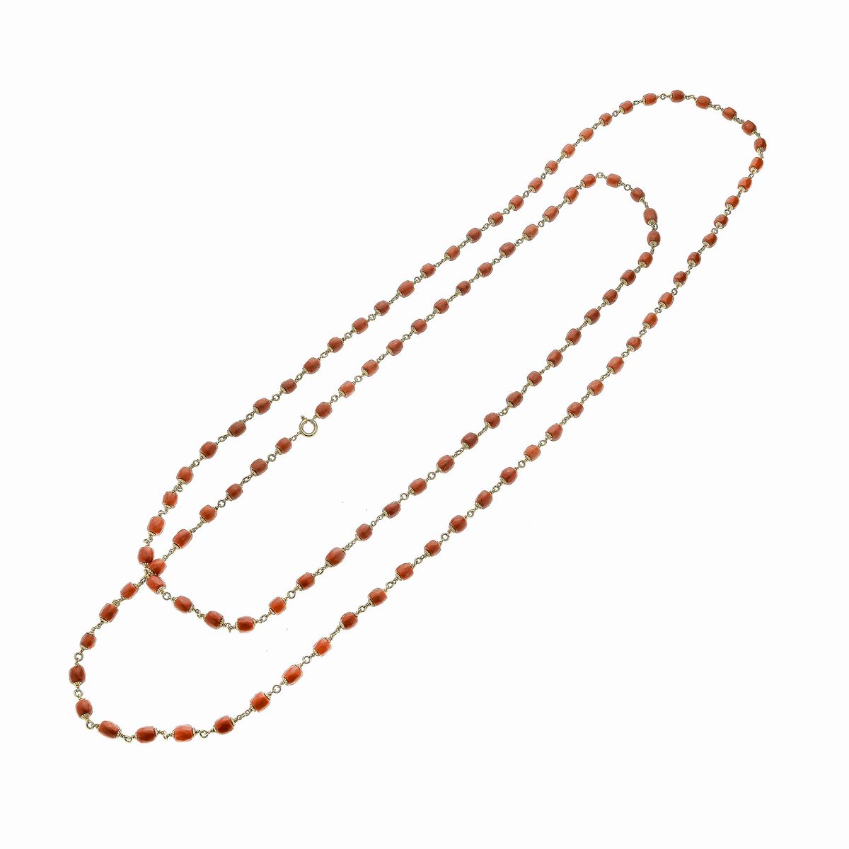 Lunga Collana in Oro Giallo e Corallo Rosso