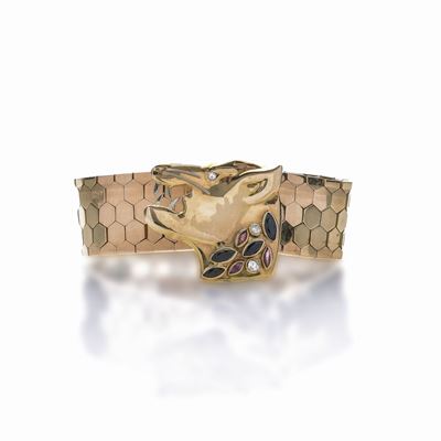 Bracciale in Oro Giallo, Diamanti, Rubini e Zaffiri
