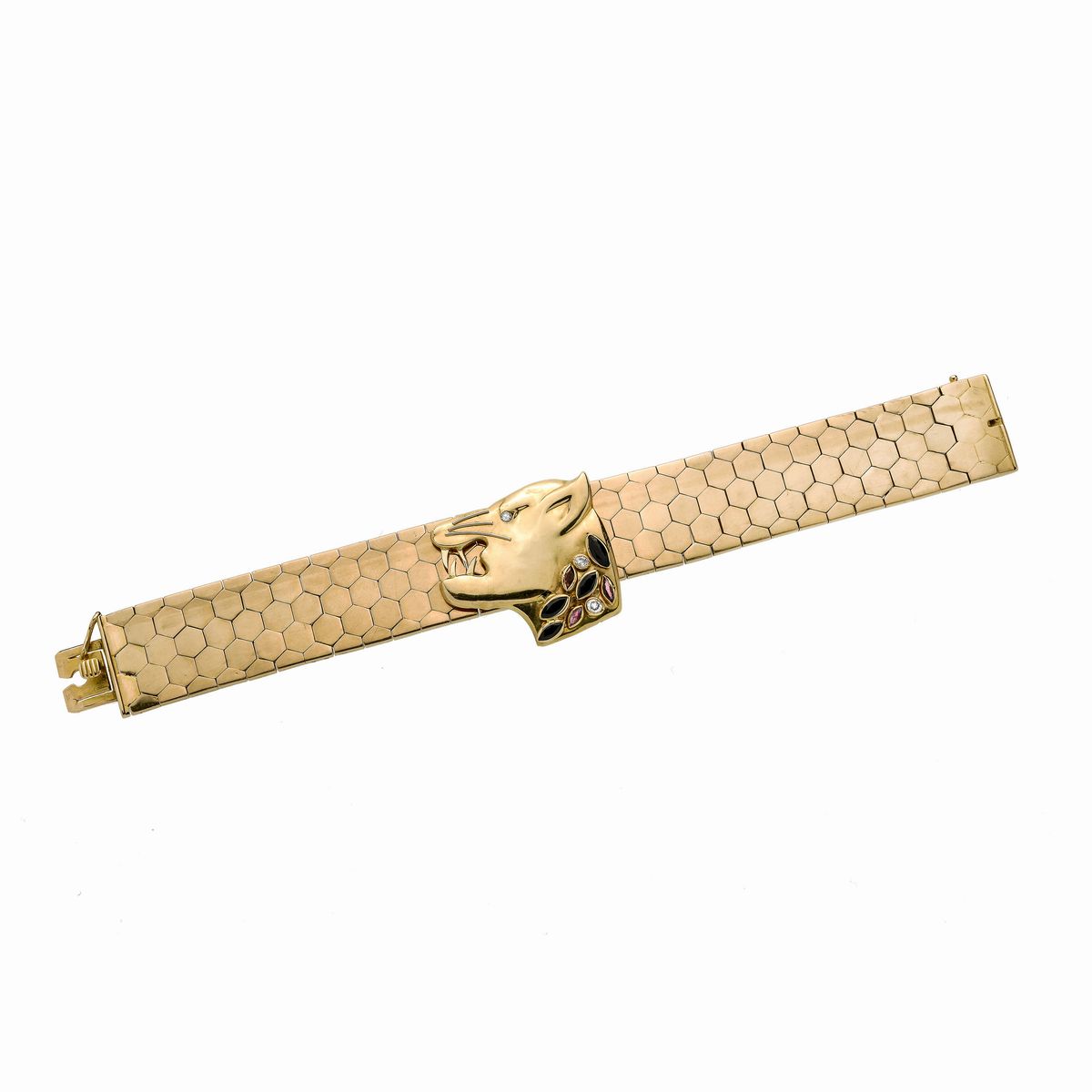 Bracciale in Oro Giallo, Diamanti, Rubini e Zaffiri