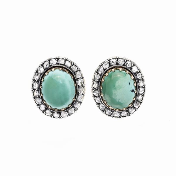Pair of yellow gold, silver, diamond and turquoise earrings  - Auction Jewelery and Watch auction - Antique Jewelery from a Venetian Collection (lots 1-91) - Curio - Casa d'aste in Firenze