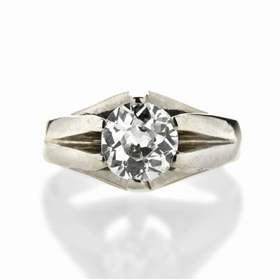 Anello Solitario in Oro Bianco e Diamante