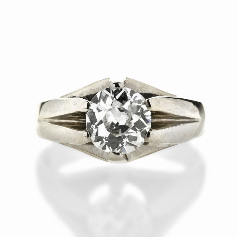 Anello Solitario in Oro Bianco e Diamante