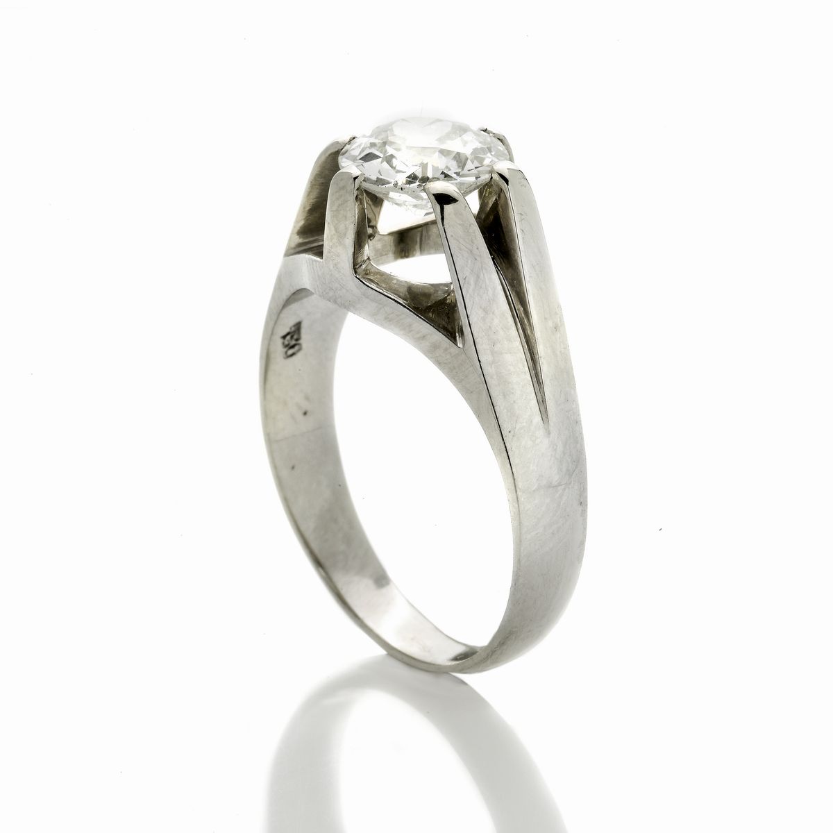 Anello Solitario in Oro Bianco e Diamante