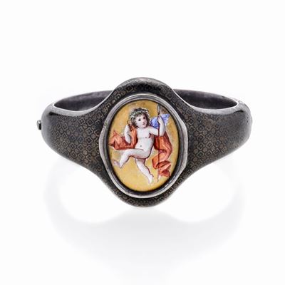 Bracciale Rigido in Argento con Miniatura Dipinta