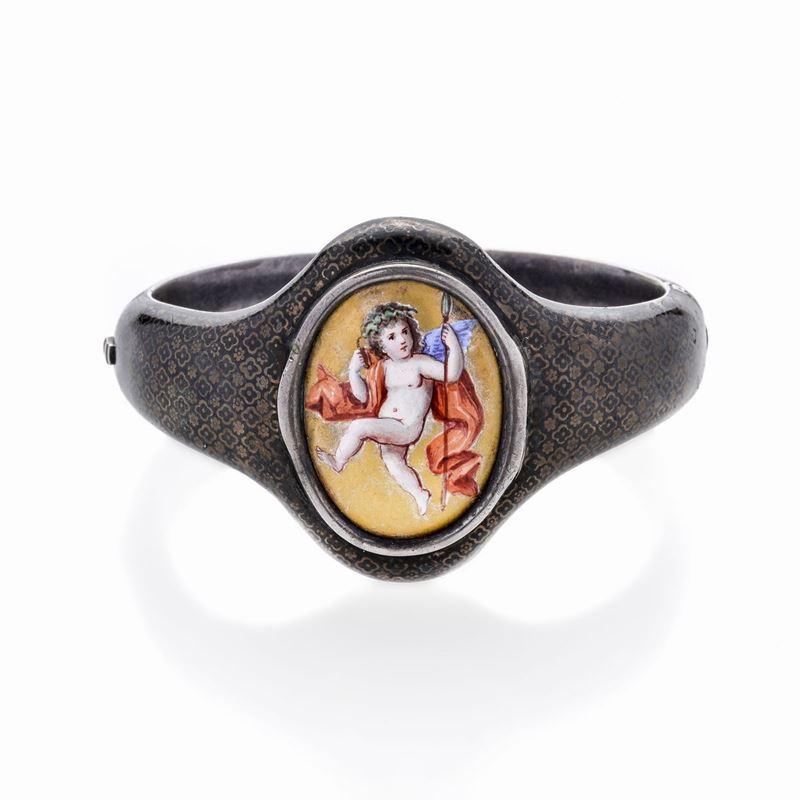 Bracciale Rigido in Argento con Miniatura Dipinta