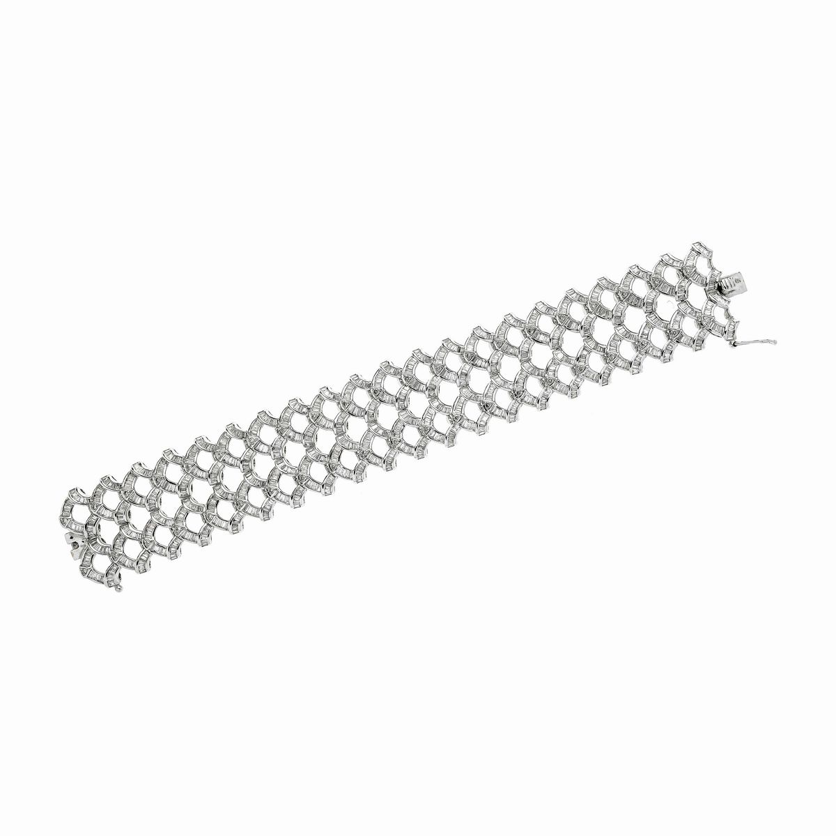 Alto Bracciale a Fascia in Oro Bianco e Diamanti
