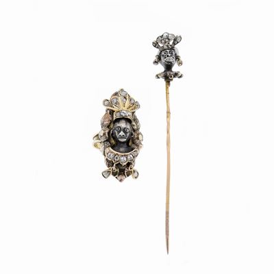 Anello e Fermacravatta in Oro Giallo 14 Kt e Diamanti